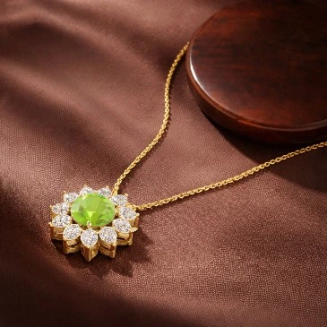 Peridot & Diamond Solitaire Halo Pendant