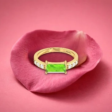 Fabulous Emerald Cut Peridot Diamond Stacking Ring