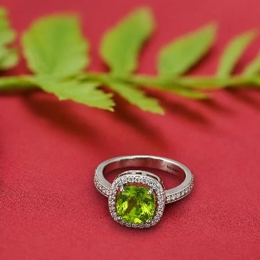 Cushion-Cut Peridot Silver Eternity Halo Ring