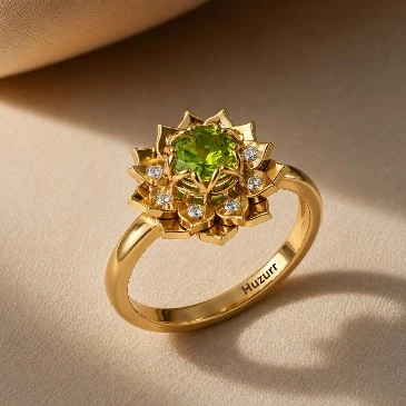 Sparkling Peridot Gold Plated Diamond Halo Ring