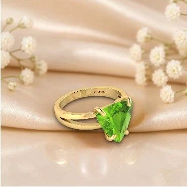 925 Silver Gold Plated Trillion Curved Peridot Ring