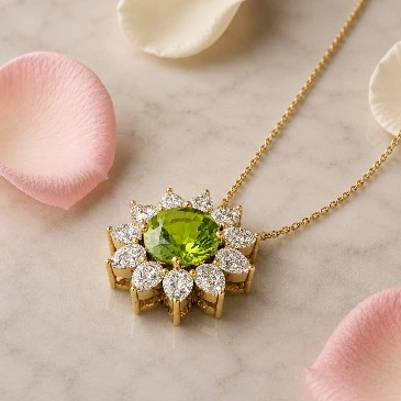 Peridot & Diamond Gold Halo Pendant