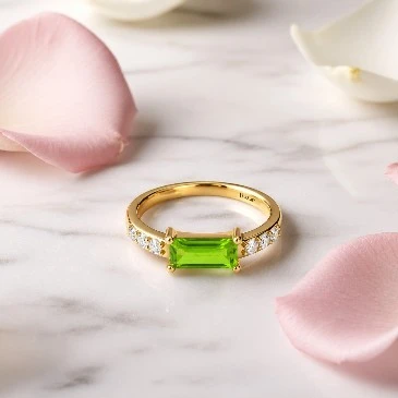 Emerald Cut Peridot Gold Plated Ring