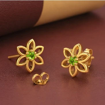 Floral Gold Filled Peridot Studs Earrings