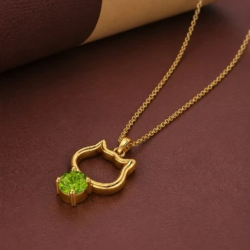 Round Peridot Cat Gold Plated Designer Charm Pendant