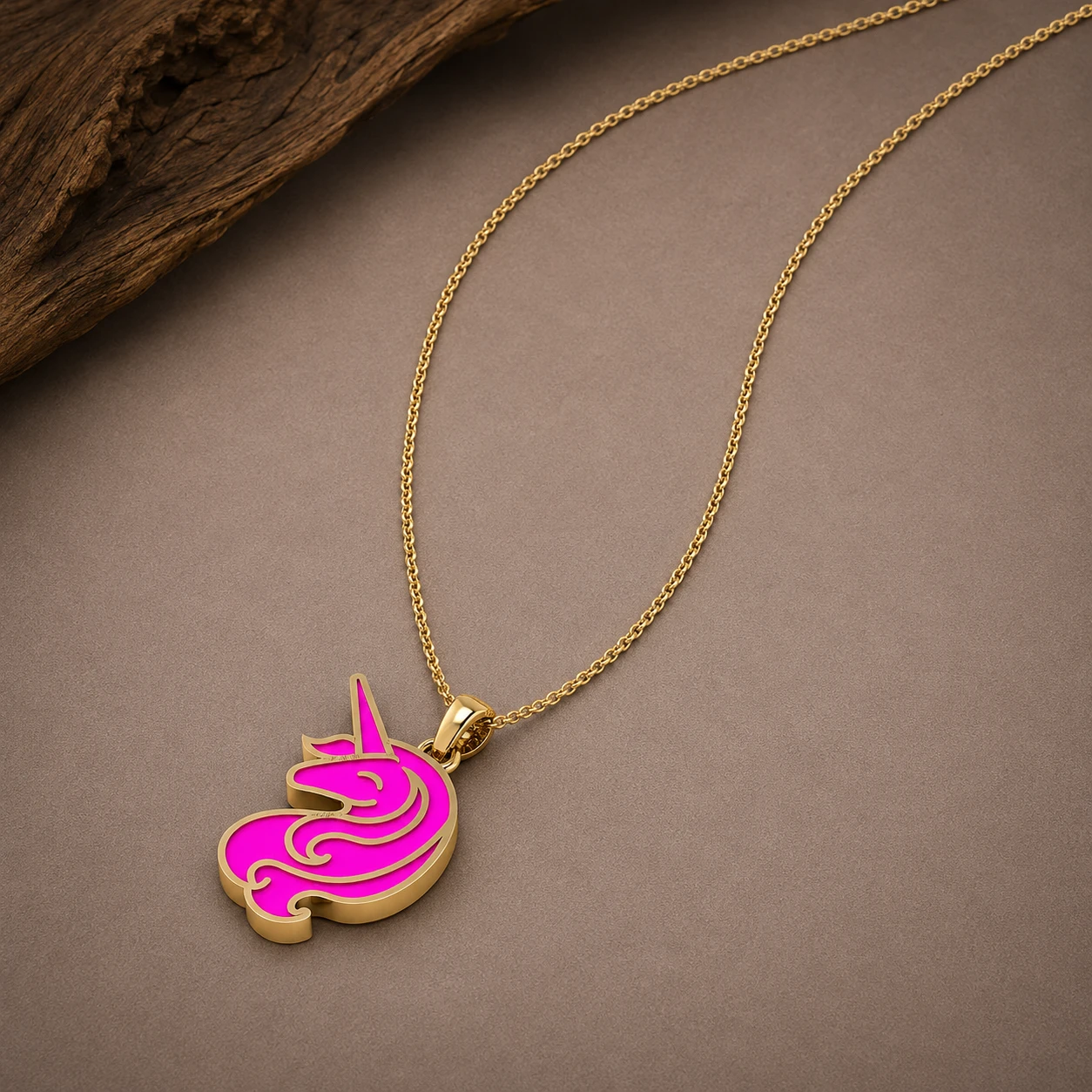 Pink Enamel Gold Plated Unicorn Charm Pendant