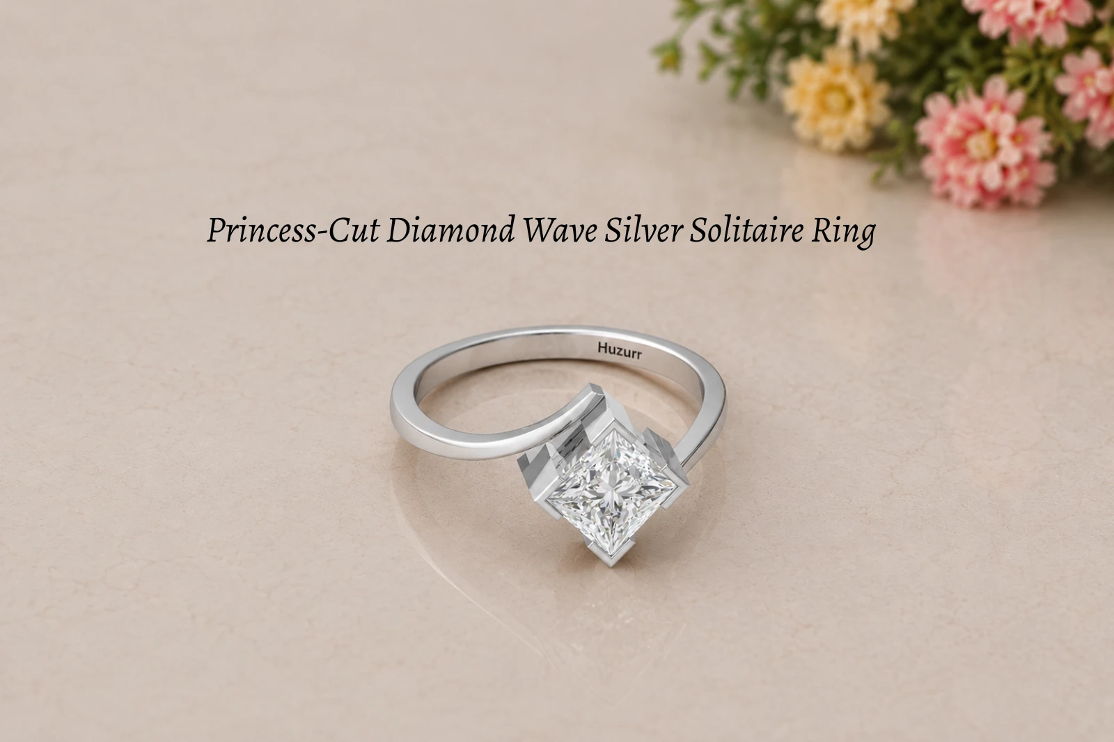 925 silver princess-cut diamond wave solitaire ring
