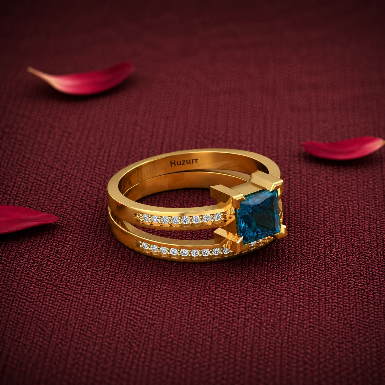 Princess-Cut London Blue Topaz Solitaire Double Band Ring