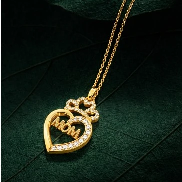 Queen Crown Mom Heart Gold Plated Diamond Pendant