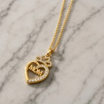 Queen Crown Mom Heart Gold Plated Diamond Pendant