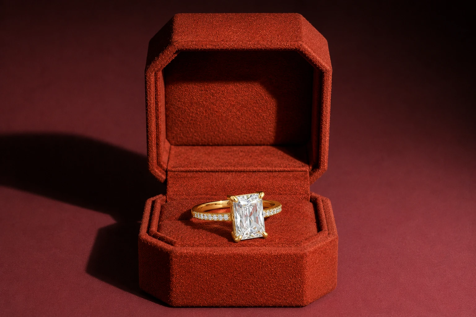 Radiant cut diamond engagement ring
