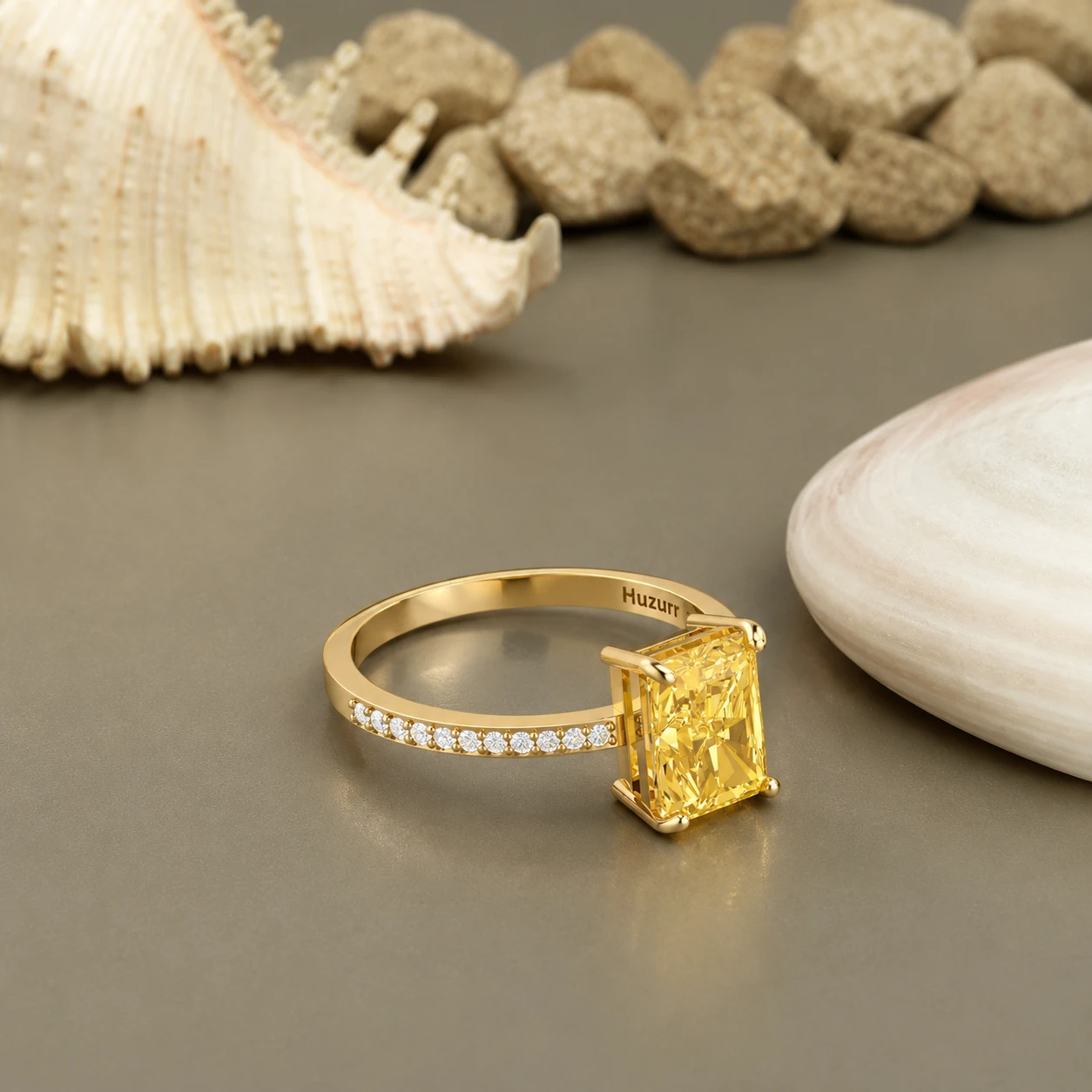 Radiant-Cut Citrine And Diamond Solitaire Ring