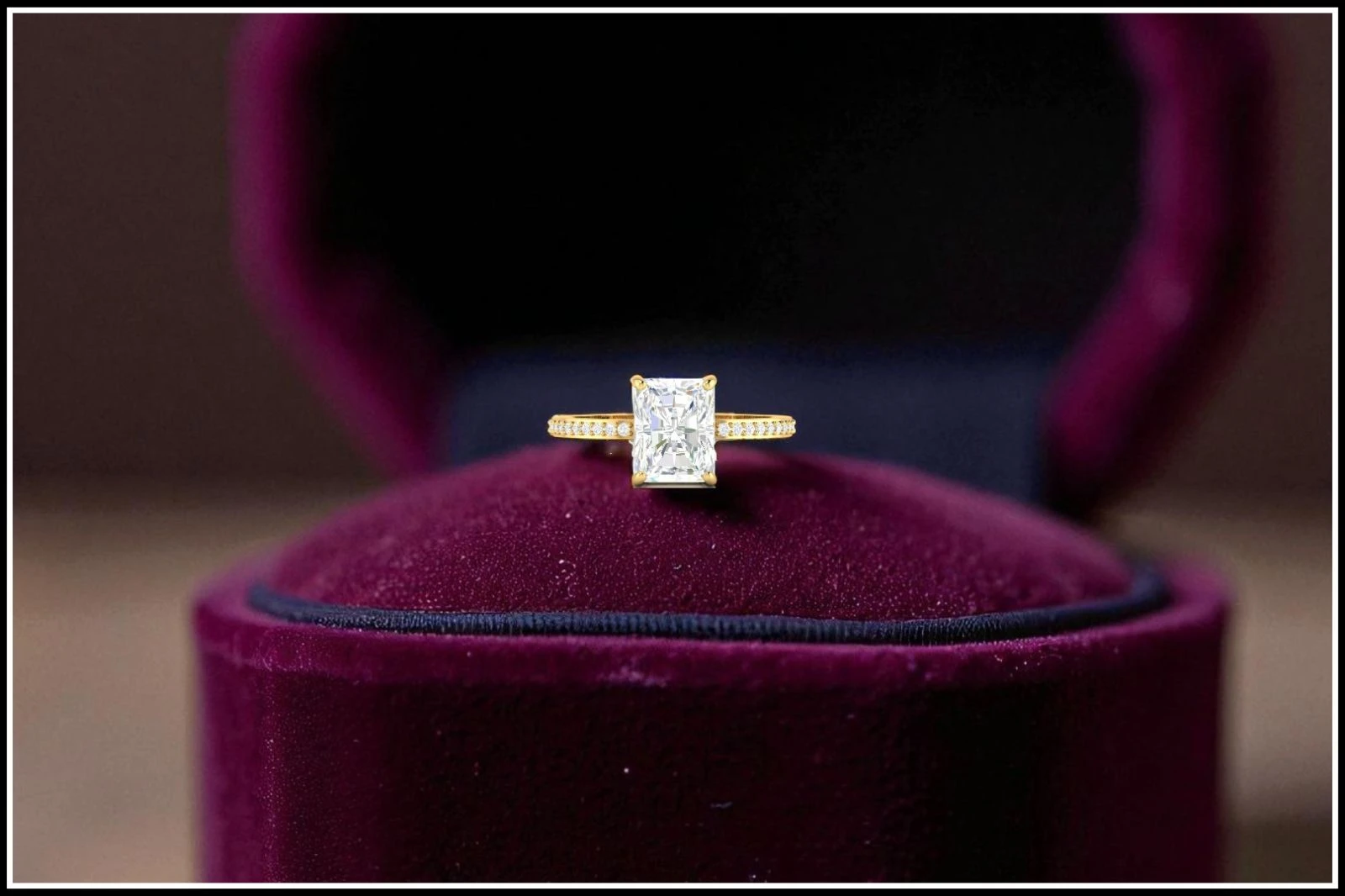 Radiant cut diamond engagement ring