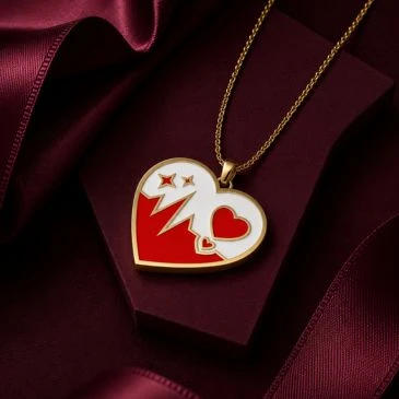 Red And White Enamel Gold Plated Heart Shape Heartbeat Pendant