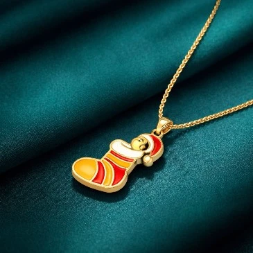 Red Multicolor Enamel Gold Plated Baby Socks Charm Pendant