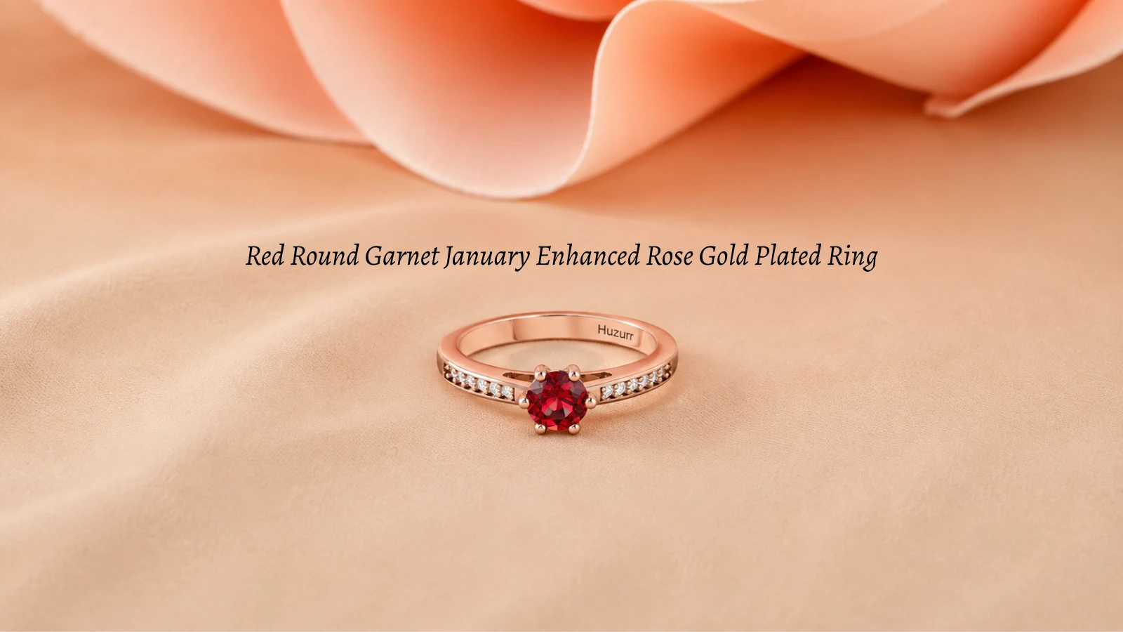 Red round garnet january enhanced rose gold plated ring