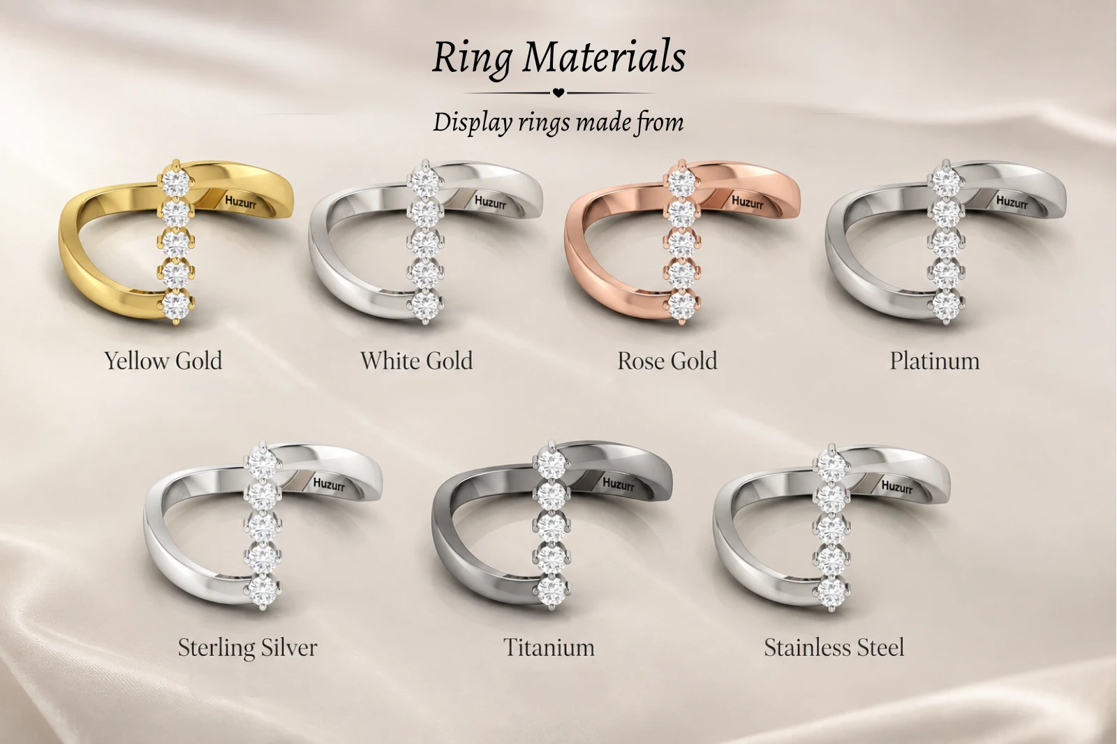 Ring materials made from gold white gold rose gold platinum silver titanium stainless-steel