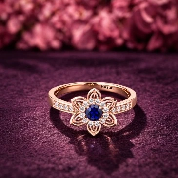 Rose Gold Plated Sapphire Flower Silver Engagement Ring