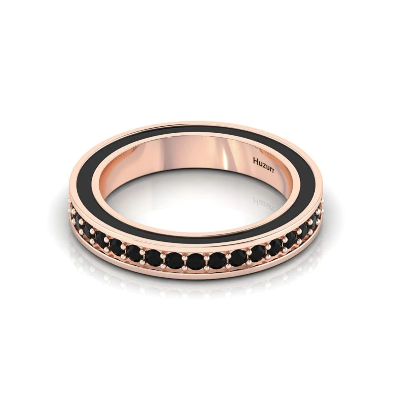 Prong set round black diamond eternity wedding band in rose gold