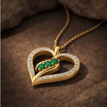 Round Cut Emerald Gold Plated Heart Shaped Pendant