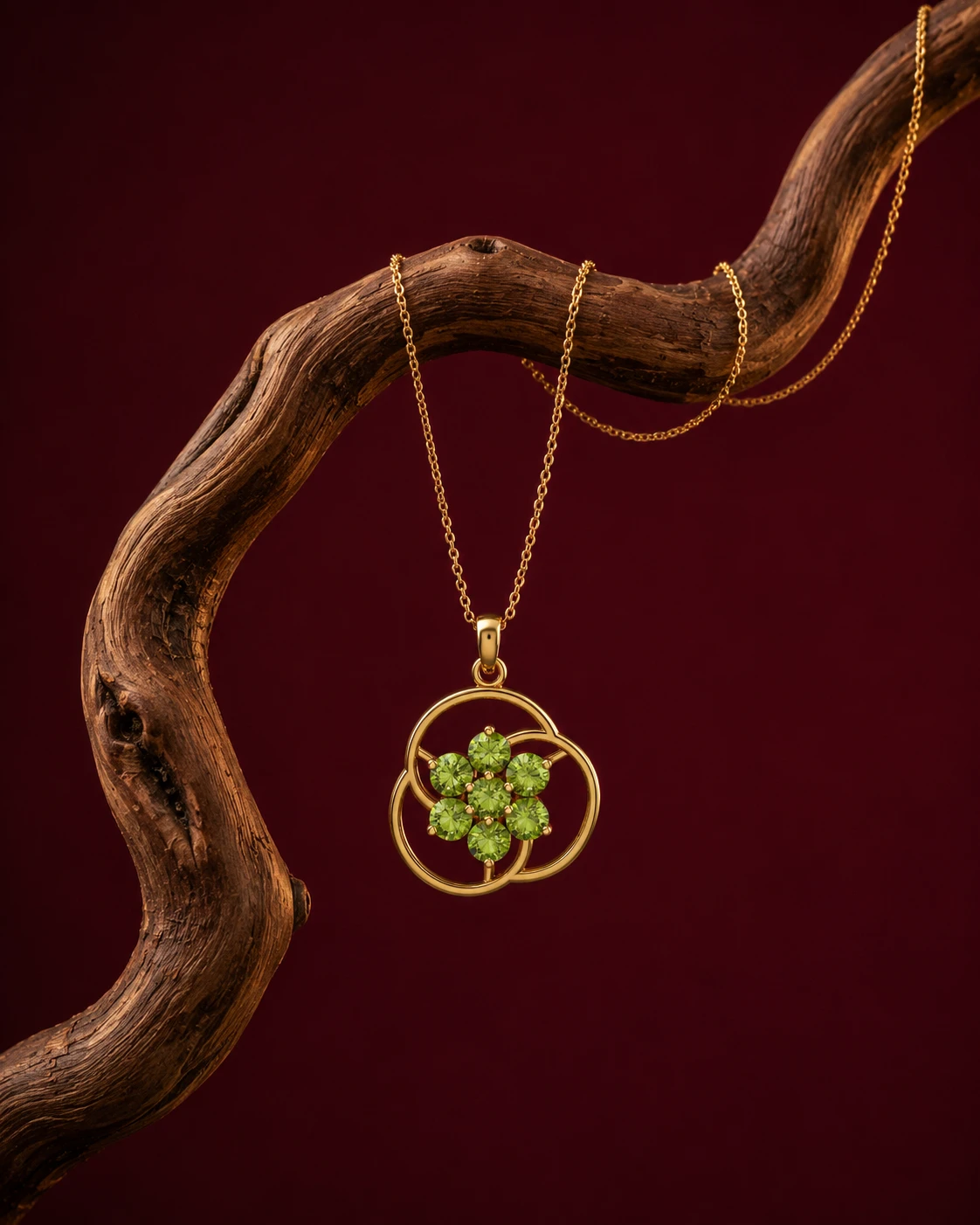 Gold Plated Round-Cut Peridot Flower Circlet Drop Charm Pendant