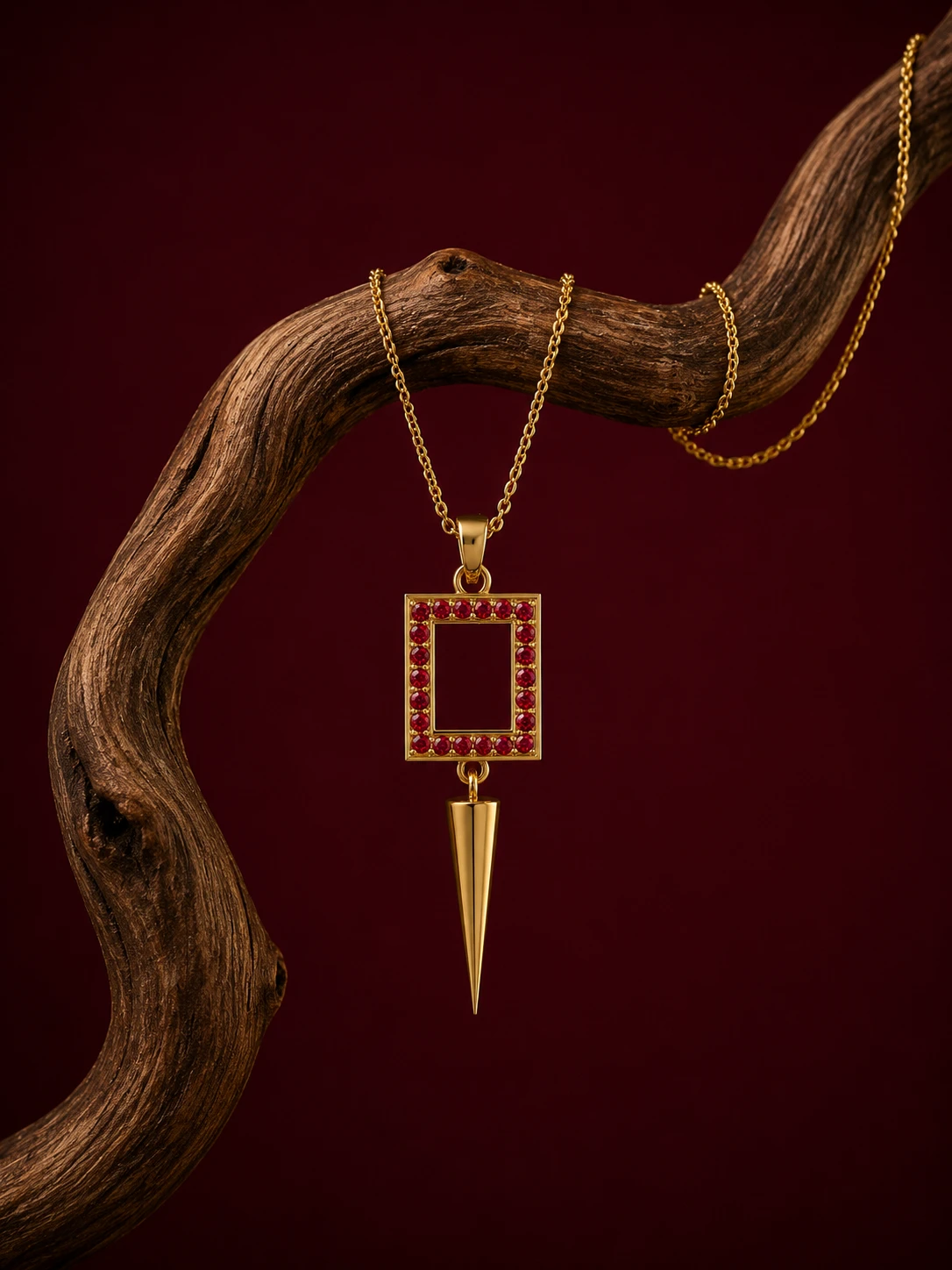 Round Cut Ruby Gold plated Square Pendent