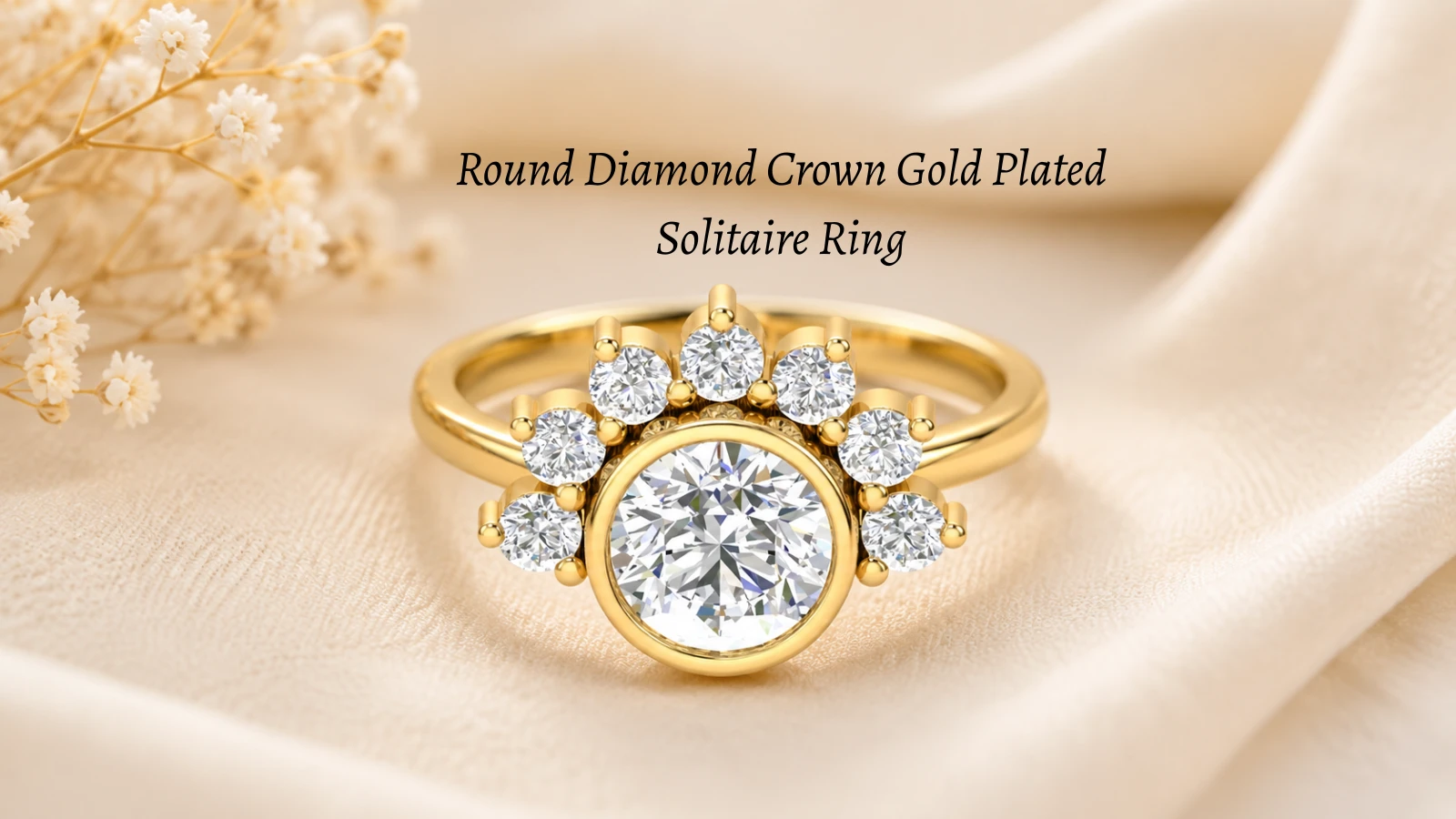 Round Diamond Crown Gold Plated Solitaire Ring