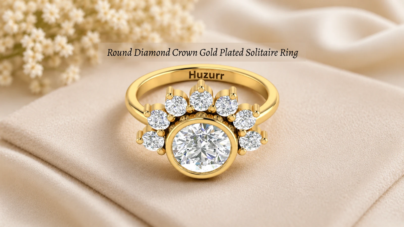 Round diamond crown gold plated solitaire ring
