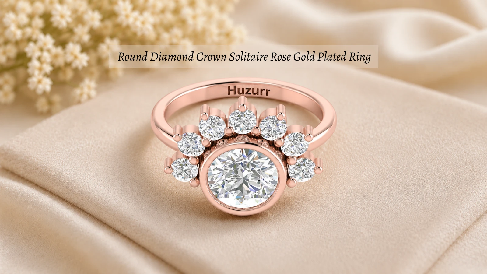 Round diamond crown solitaire rose gold plated ring