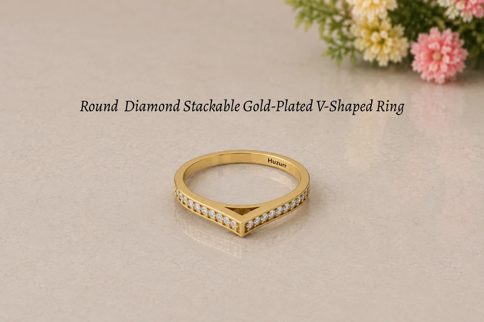round diamond stackable solitaire gold-plated V-shaped ring