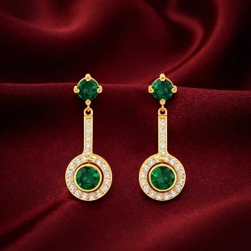 Round Emerald Halo Dangle & Drop Earrings