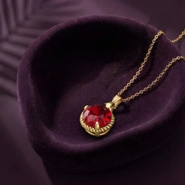Round Garnet Victorian Solitaire Pendant