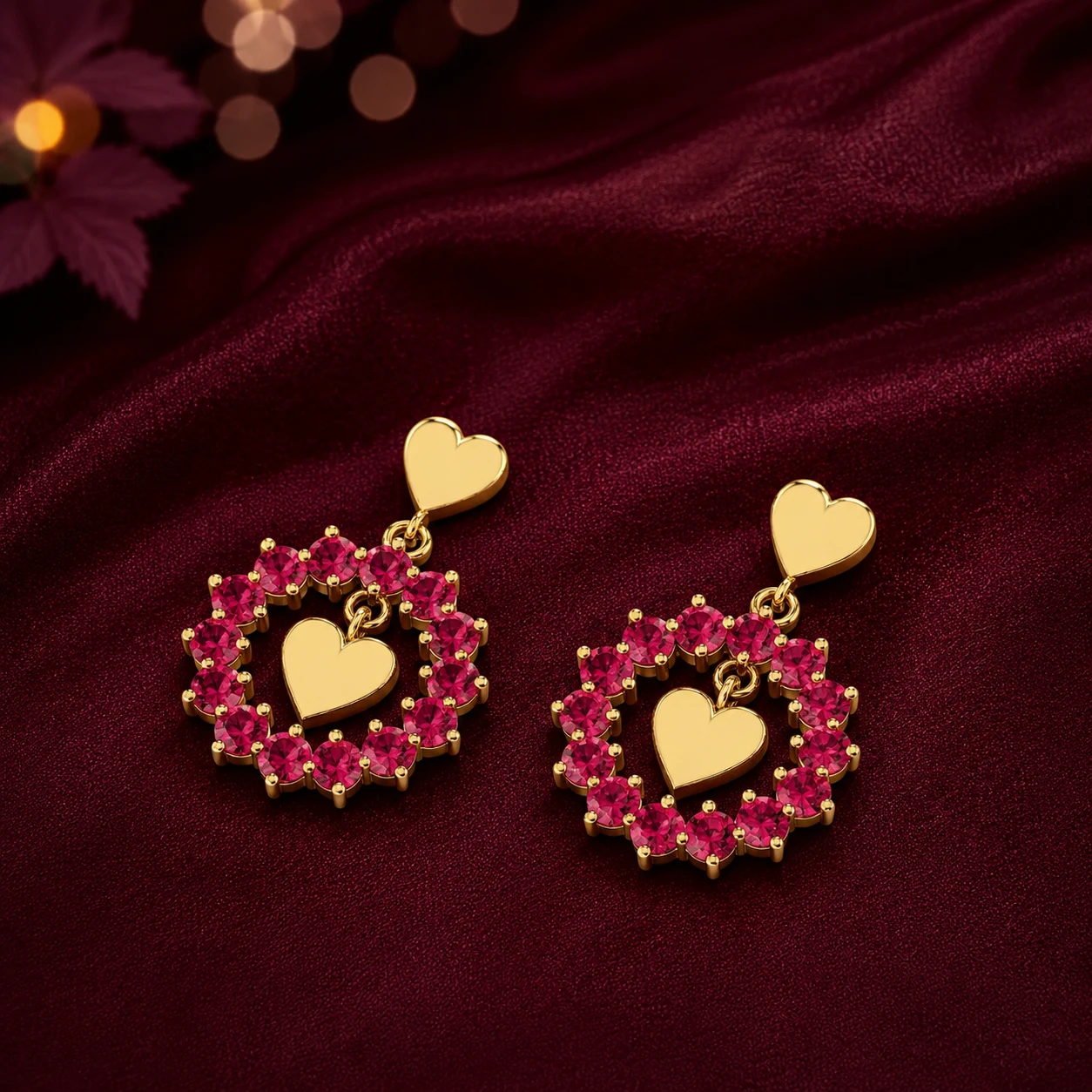 Round Lab Created Ruby Heart Sterling Silver Drop Earrings