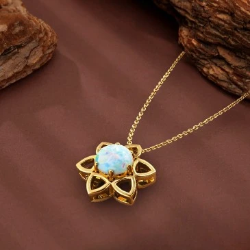 Gold Filled Round Opal Flower Charm Pendant