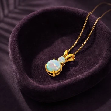 Round Opal Solitaire V-Bale Necklace
