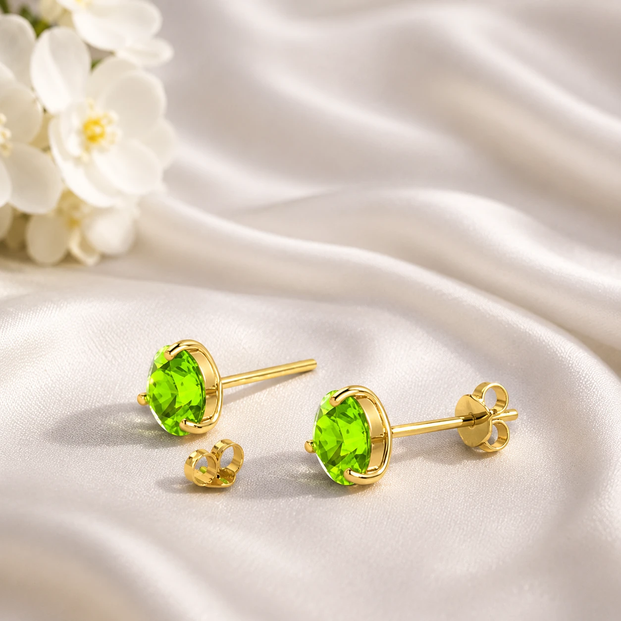 Round Peridot Solitaire Studs