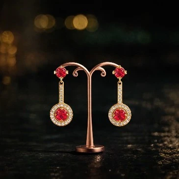 Halo Dangle & Drop Round Ruby Earrings