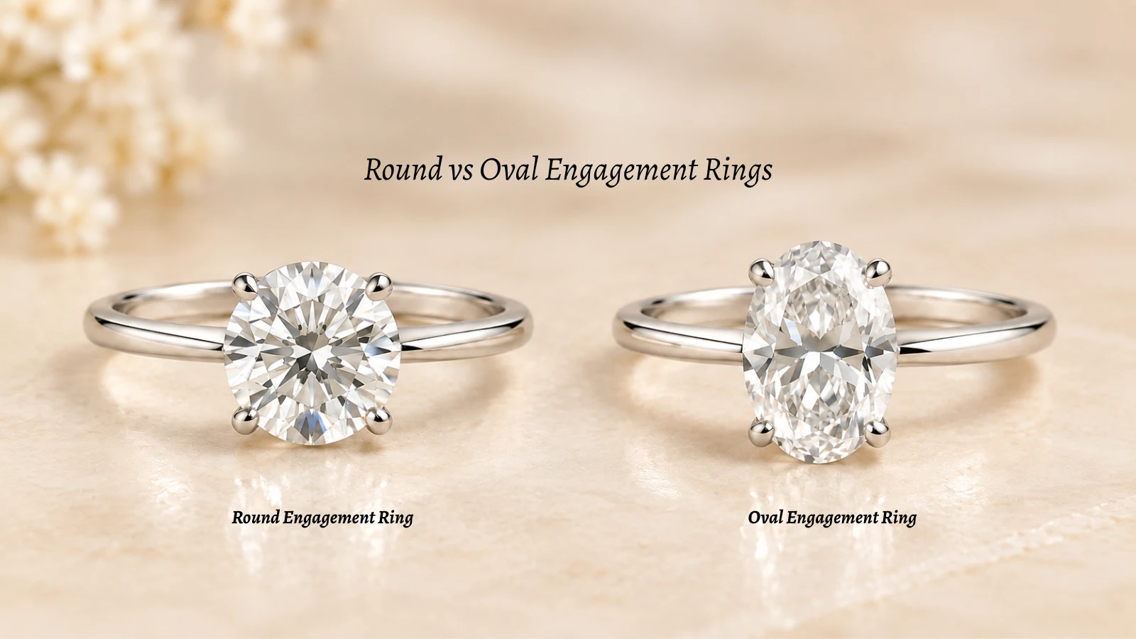 Side-by-side comparison of round and oval solitaire engagement rings