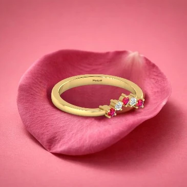 Ruby & Diamond Gold Filled 5 Stone Crown Stacking Ring