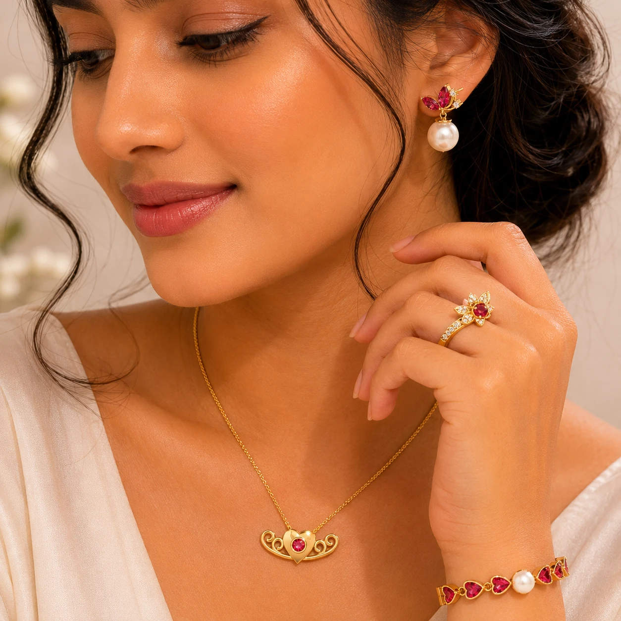 Ruby and Pearl Jewelry set