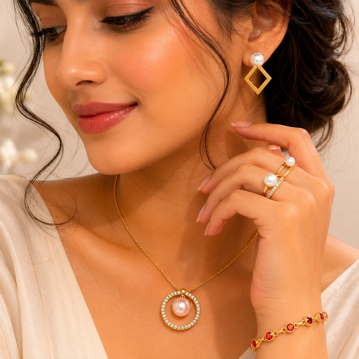 Ruby and Pearl Jewelry