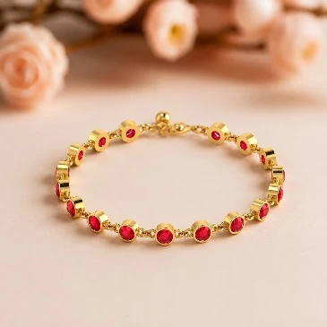 Gold Plated Round Ruby Chain Bracelet