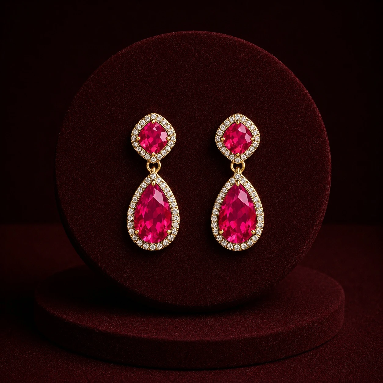 Gold Filled Ruby Dangle Tear Drop Earrings