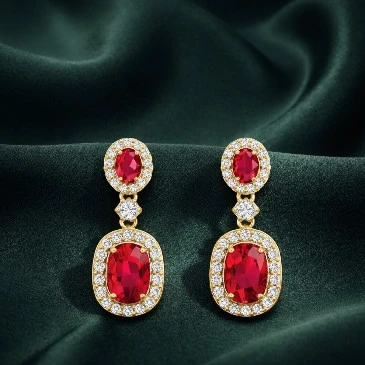 Ruby Dangle Earrings with Diamond Halo
