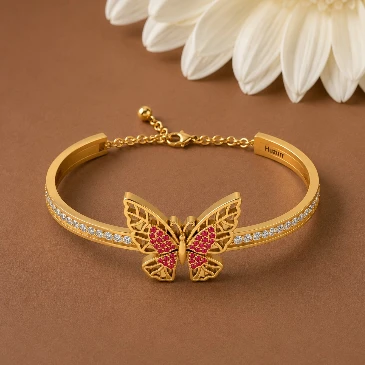 Gold Plated Ruby Butterfly Bracelet