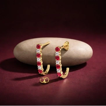 Ruby Diamond J-Hoop Eternity Earrings