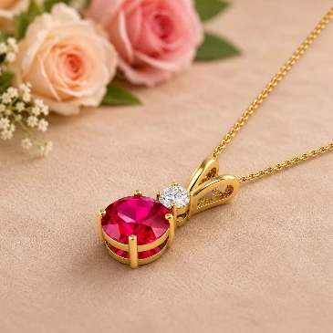 Round Ruby And Diamond Gold Plated V-Bale Pendant