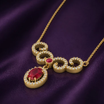 Ruby And Diamond Drop Gold Plated Fashionable Pendant Necklace