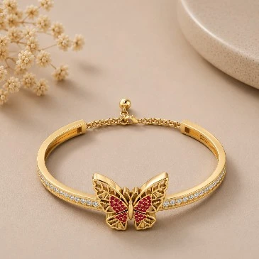 Gold Plated Ruby Butterfly Bracelet