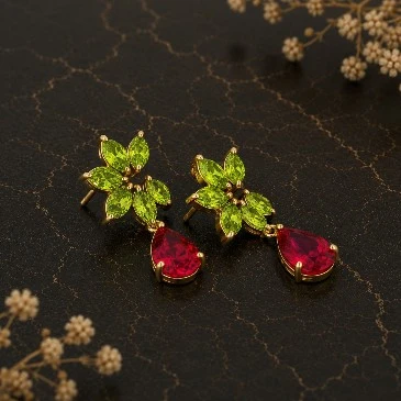 Ruby & Peridot Tear Drop Gold Plated Earrings